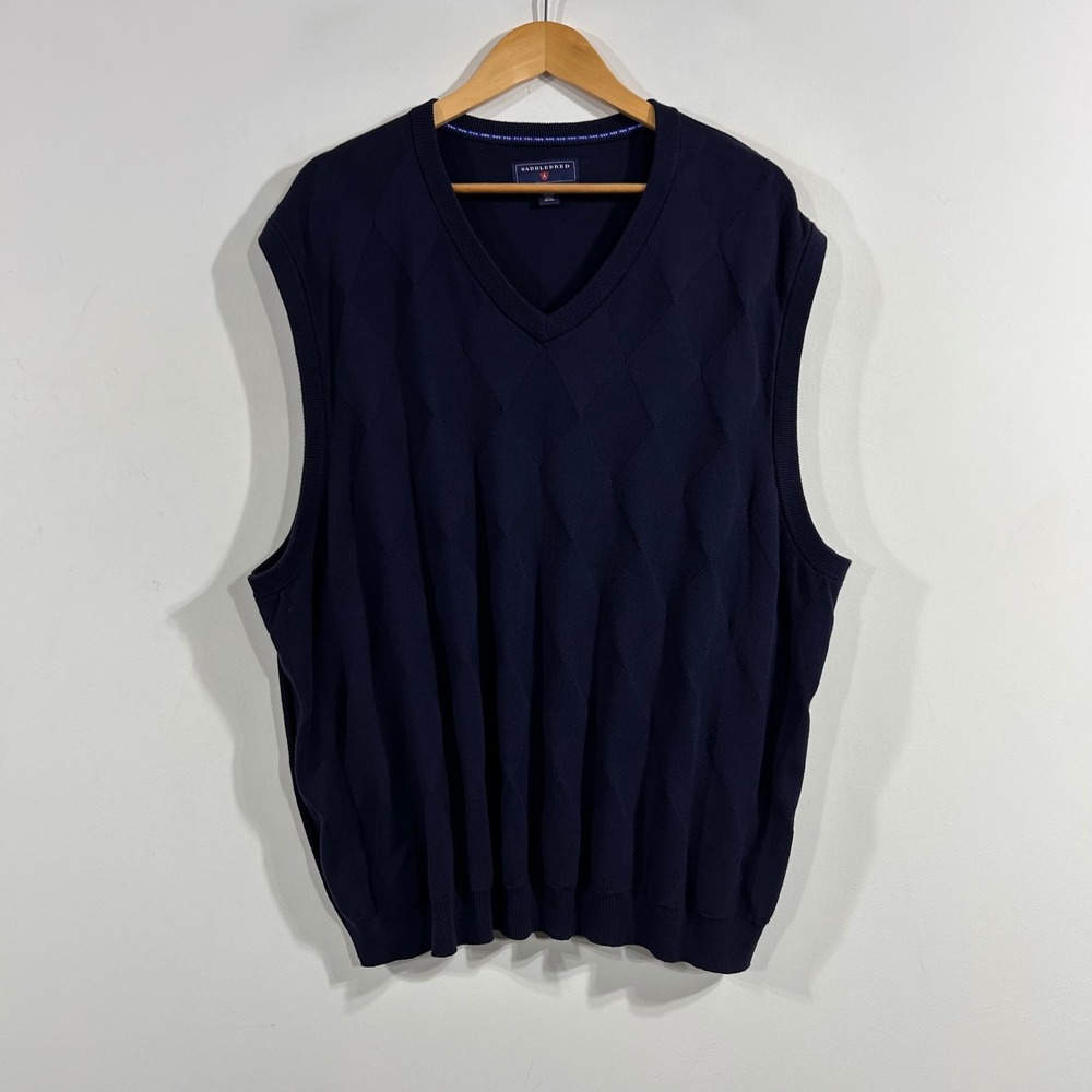 Saddlebred Old Money Academia Navy Cotton Argyle Knit Sweater Vest Mens XXL
